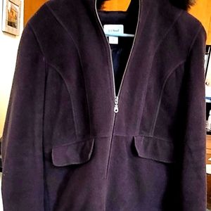 LL Bean Women's Brown Wool Blend Jacket Size M Faux Fur Trim Hood